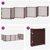 Dog Gate with Door Foldable 8 Panels Brown 640 cm Poplar Wood 3155750