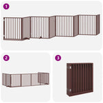 Dog Gate with Door Foldable 8 Panels Brown 640 cm Poplar Wood 3155582
