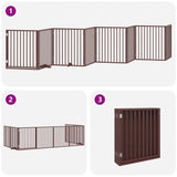 Dog Gate with Door Foldable 8 Panels Brown 640 cm Poplar Wood 3155582