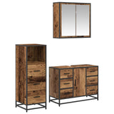 Bathroom Furniture Set with Door 3 pcs Old Wood Engineered Wood 3402536