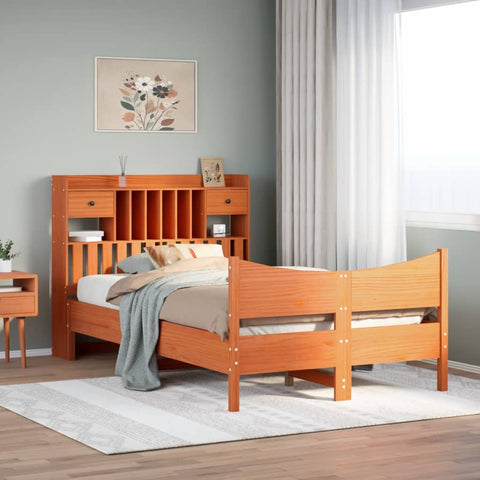 ZNTS Bed Frame without Mattress Wax Brown 120x200 cm Solid Wood Pine 3323382