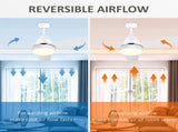 Reversible Ceiling Fan with Light, 3 Blades Indoor Modern Mount White LED Lighting Fan with Remote T3398P329551