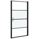 Shower Door 100x178 cm Half Frosted Tempered Glass Black 151867