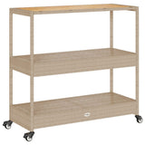 Bar Cart 3-Tier Beige Poly Rattan and Solid Wood Acacia 368725