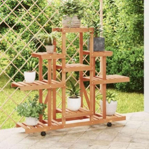 Flower Stand with Wheels 110x25x101 cm Solid Wood Fir 362852