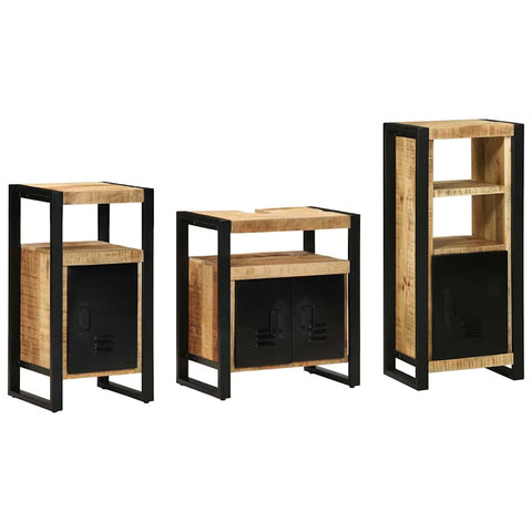 Bathroom Furniture Set with Shelf 3 pcs Brown Solid Mango Wood 3305626
