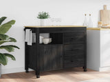 Kitchen Trolley MONZA Black 84 x 40 x 88.5 cm Solid Pine Wood 42027041