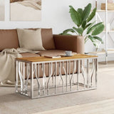 Coffee Table Silver Stainless Steel and Solid Wood Acacia 350055