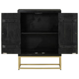 Sideboard with 2 Doors Black&Gold 55x30x75 cm Solid Wood Mango 352042