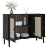 Sideboard Black Solid pine wood, Engineered wood, Poly rattan Large 358030
