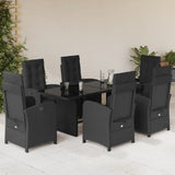 7 Piece Garden Dining Set with Cushions Black Poly Rattan 3212488