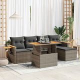 6 Piece Garden Sofa Set with Cushions Grey Poly Rattan Acacia 3327588