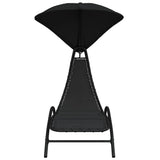 Sun Lounger With Canopy Black Textilene Fabric, Powder-Coated Steel 362706