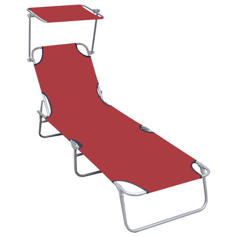 Folding Sun Lounger with Canopy Red Aluminium 47771