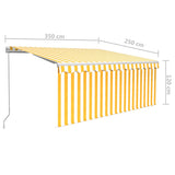 ZNTS Manual Retractable Awning with Blind 3.5x2.5m Yellow&White 3069278