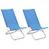 ZNTS Folding Beach Chairs 2 pcs Blue Fabric 310374