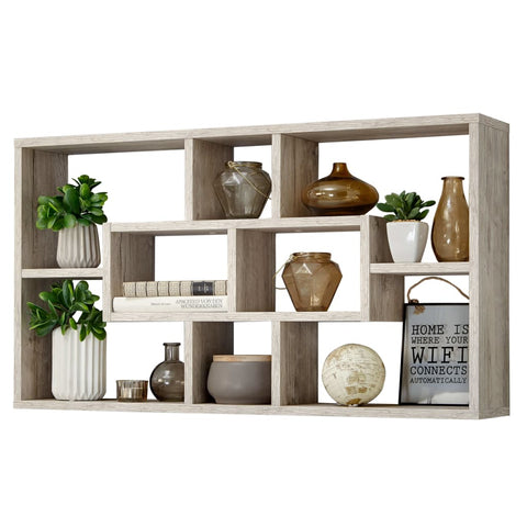 ZNTS FMD Wall-mounted Shelf Rectangular with 8 Compartments Sand Oak 428741