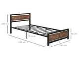Single Size Metal Bed Frame with Headboard & Footboard, Strong Slat Support Solid Bedstead Base w/ T3398P344674