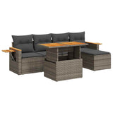 6 Piece Garden Sofa Set with Cushions Grey Poly Rattan Acacia 3327588