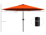 2.7m Outdoor Patio Garden Umbrella Parasol with Tilt Crank and 24 LEDs Lights, Orange T3398P318740
