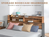 Industrial Double Bed Frame, 4.6FT Steel Bed Base with Storage Headboard, Footboard, Slatted Support T3398P423093