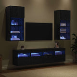 TV Wall Units with LED Black Oak Engineered Wood 3402982
