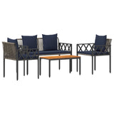 Outdoor Furniture Set 4 pcs Grey and Navy Blue Poly Rattan 42025345