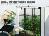 Raised Garden Bed with Trellis, Plastic Planter Box with PE Cover, Drainage Holes, Drain Plugs and T3398P317592