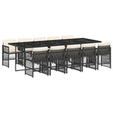 11 Piece Garden Dining Set with Cushions Black Poly Rattan 3210930