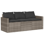 ZNTS Garden Sofa with Cushions 3-Seater Grey Poly Rattan 366343