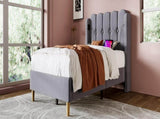 Upholstered Single with USB and Type-C Charging, Frame with Wooden Slatted Frame, Teenager N601P288477G