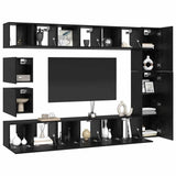 TV Cabinet Set Wall-mounted 10 pcs Black Oak Engineered Wood 3393244