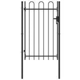 Fence Gate Single Door with Arched Top Steel 1x1.5 m Black 146031