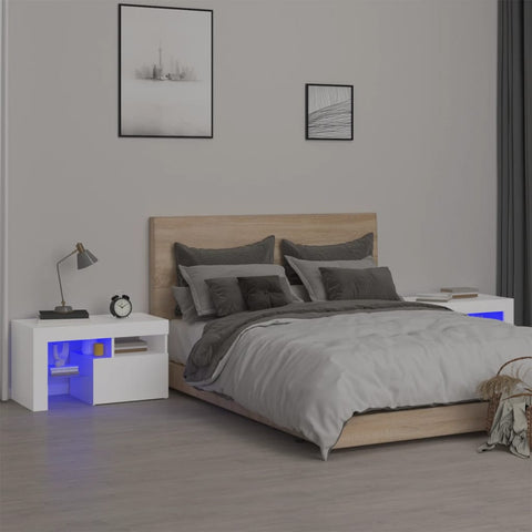 ZNTS Bedside Cabinets 2 pcs with LED Lights White 70x36.5x40 cm 3152770