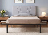 3FT Single Bed Frame with Upholstered Headboard and Underbed Storage, Black and Light Grey T3398P548762