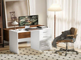 Computer Desk with Drawers, Dressing Table, High Gloss Home Office Writing Workstation, White T3398P343290