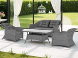 Four-Piece Rattan Set, with Glass-Top Table - Light Grey T3398P327907