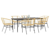 7 Piece Garden Dining Set Brown Poly Rattan Glass 3334497