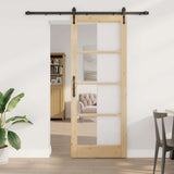 Sliding Door Natural 83 x 211 cm Solid Pine Wood and Glass 3332335