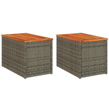 Garden Side Tables 2pcs Grey 55x34x37cm Poly Rattan Solid Wood 366131