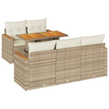 6 Piece Garden Sofa Set with Cushions Beige Poly Rattan Acacia 3327439