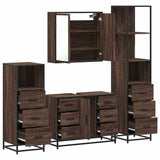 ZNTS 4 Piece Bathroom Furniture Set Brown Oak Engineered Wood 3301264