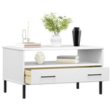 Coffee Table with Metal Legs White 85x50x45cm Solid Wood OSLO 351035