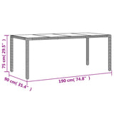 Garden Table with Glass Top Grey 190x90x75 cm Poly Rattan 365538