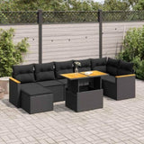 8 Piece Garden Sofa Set with Cushions Black Poly Rattan Acacia 3327513