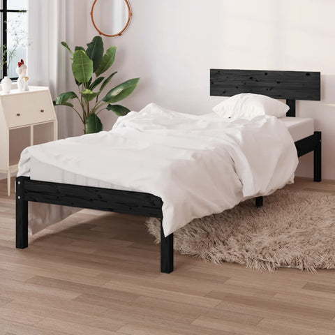 Bed Frame without Mattress Black Solid Wood Pine Single 810116