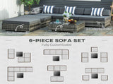 6 PC Rattan Sofa Coffee Table Set Sectional Wicker Weave Furniture for Garden Outdoor Conservatory T3398P320062