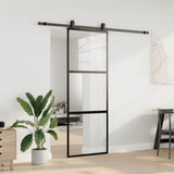 Sliding Door with Hardware Set Black 76x205 cm Tempered Glass 3375957