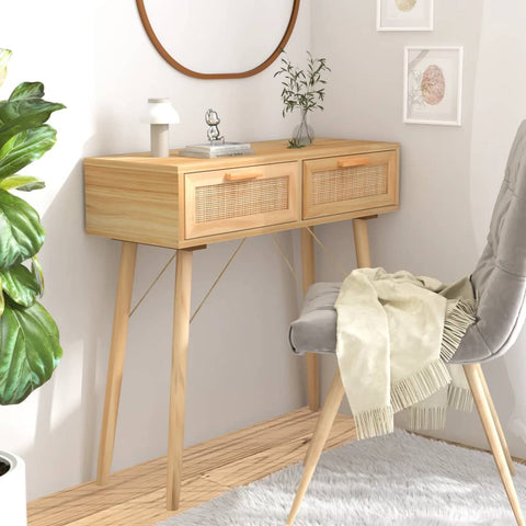 Console Table Brown 80x30x75 cm Solid Wood Pine&Natural Rattan 345626