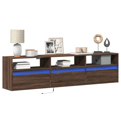 TV Wall Cabinet with LED Brown Oak 180x31x45 cm 3307946